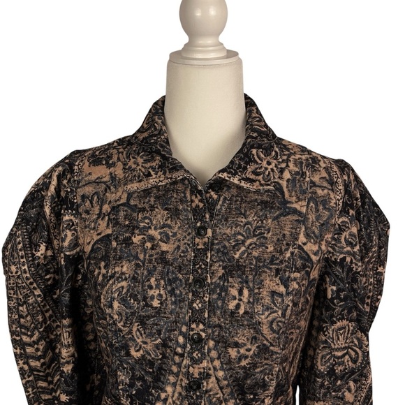 ULLA JOHNSON Blue and Cream Patterned Fine Wale Corduroy Blouse Top Size 10 - Picture 4 of 11